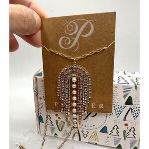 Plunder Design Flurry Necklace Gold Chain Rainbow Pearl Crystal Waterfall NIB